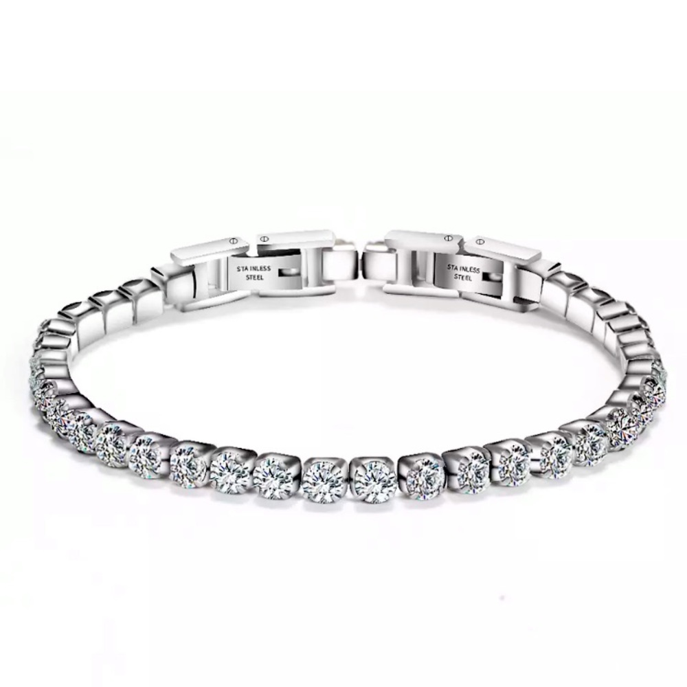 🌟 Stainless Steel Diamond Tennis Bracelet - Picture 3 of 7